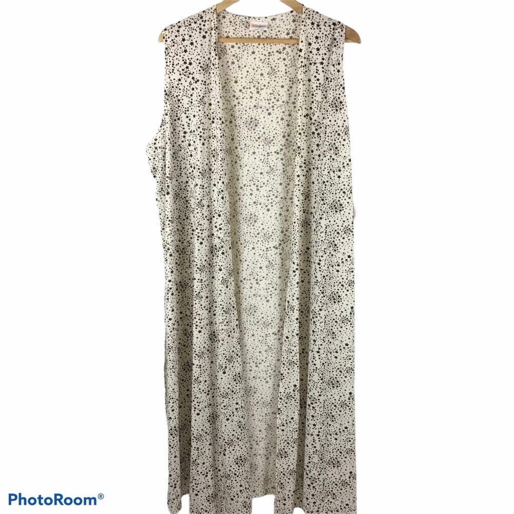 NWT LuLaRoe Joy Duster Vest, White with Black Stars, size M
